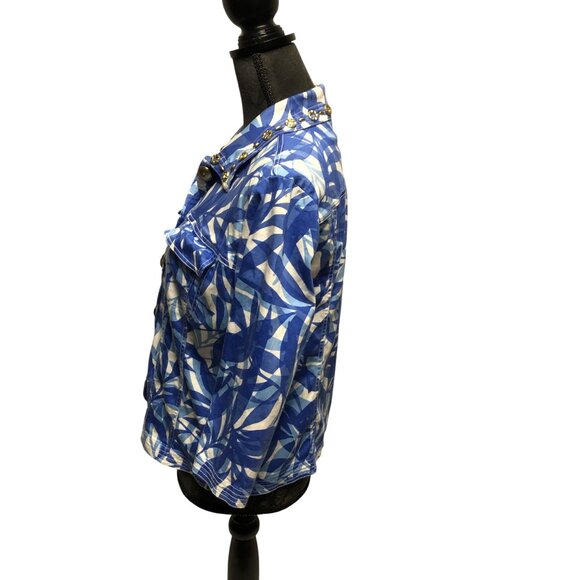 Drapers and Damons Jacket Womens Size Medium Petite Blue Gold Blazer Tropical - Picture 3 of 6